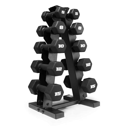 CAP Barbell CAP Barbell 100 lb Neoprene Hex Dumbbell Set with A-Frame Rack
