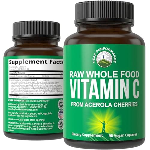 Peak Performance Raw Whole Food Vitamin C from Acerola Cherry (90 capsules)